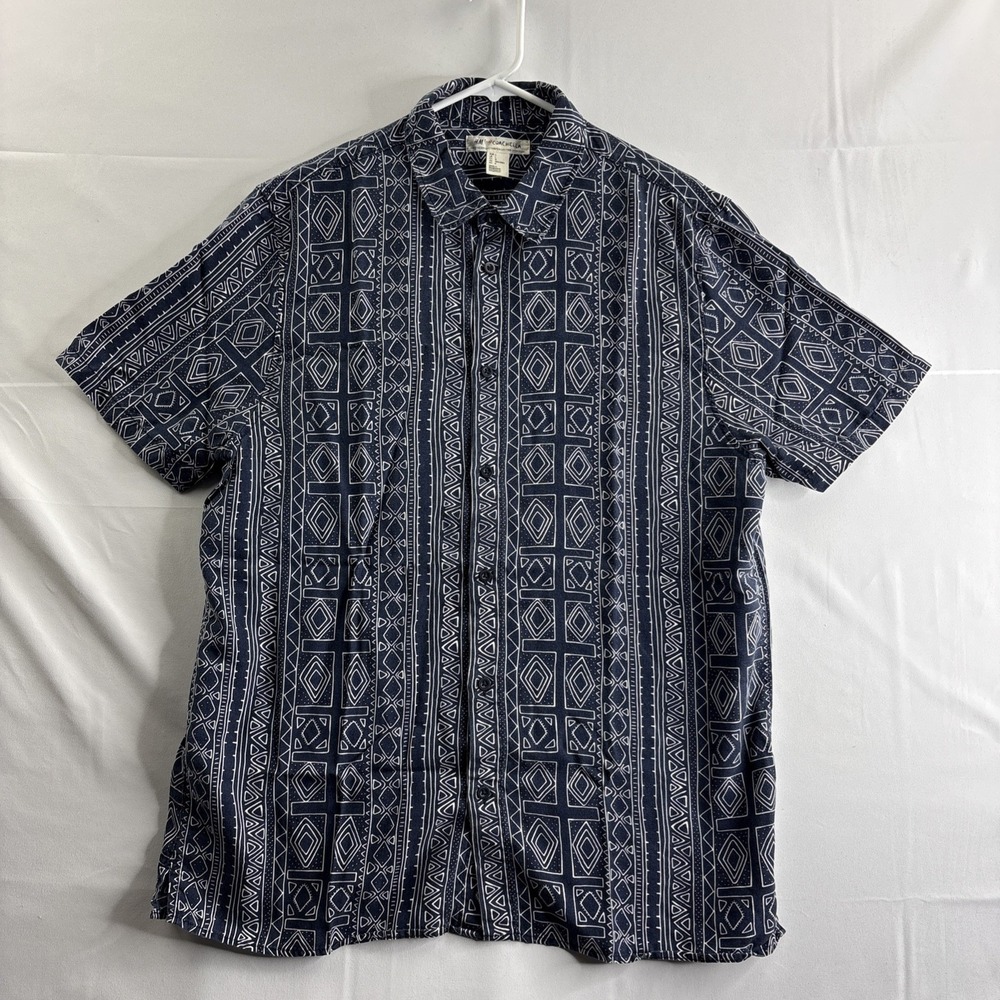 H&M Men's Large Coachella Hawaiian Blue Patterned Button Down S/S Shirt Casual